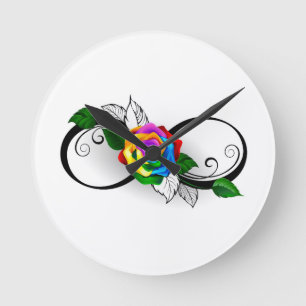 Infinity Symbol with Rainbow Rose Round Clock