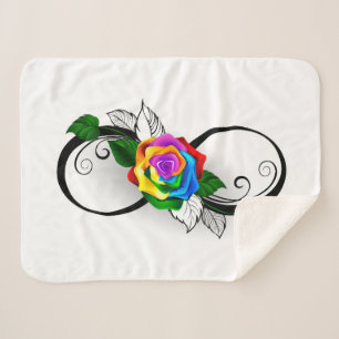 Infinity Symbol with Rainbow Rose Sherpa Blanket