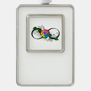 Infinity Symbol with Rainbow Rose Silver Plated Framed Ornament