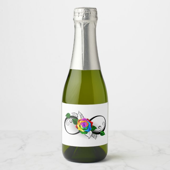 Infinity Symbol with Rainbow Rose Sparkling Wine Label (Front)