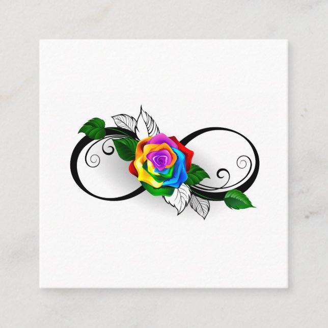 Infinity Symbol with Rainbow Rose Square Business Card (Front)