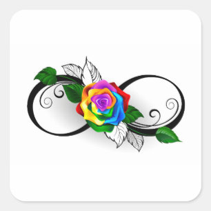 Infinity Symbol with Rainbow Rose Square Sticker