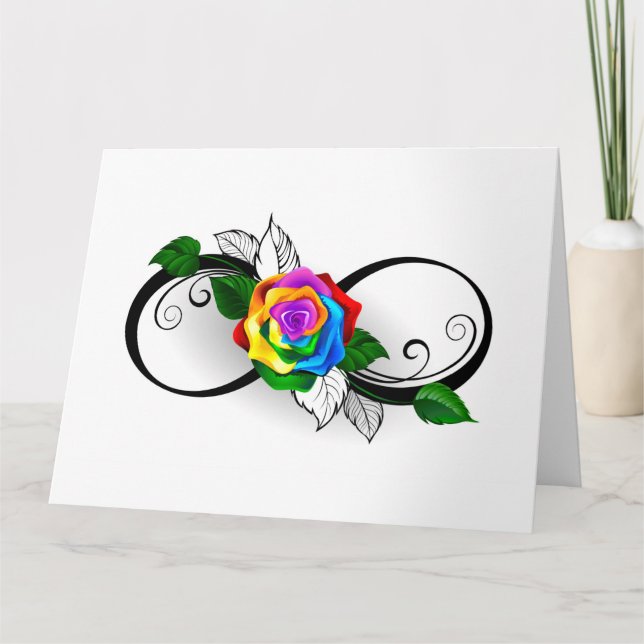 Infinity Symbol with Rainbow Rose Thank You Card (Front)