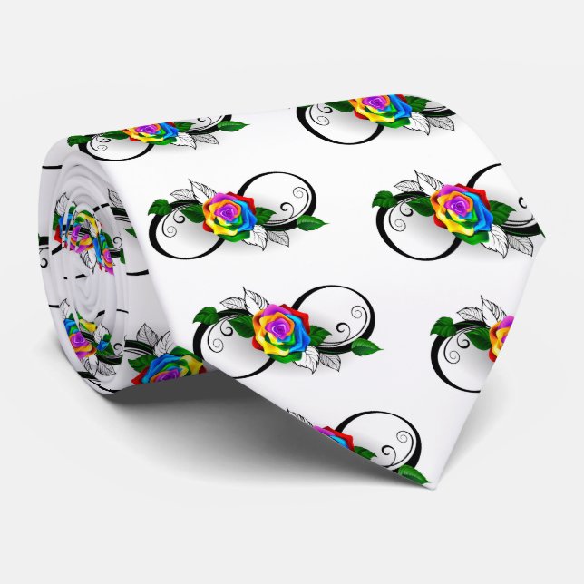 Infinity Symbol with Rainbow Rose Tie (Rolled)