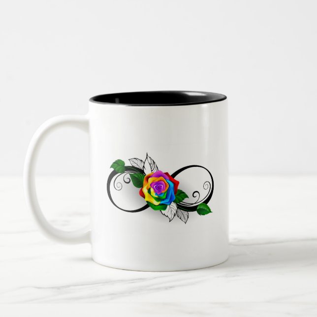 Infinity Symbol with Rainbow Rose Two-Tone Coffee Mug (Left)