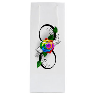 Infinity Symbol with Rainbow Rose Wine Gift Bag