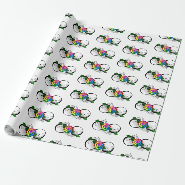 Infinity Symbol with Rainbow Rose Wrapping Paper (Unrolled)