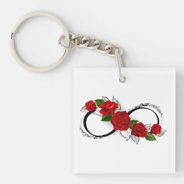 Infinity Symbol with Red Roses Key Ring (Front)