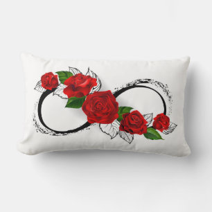 Infinity Symbol with Red Roses Lumbar Cushion