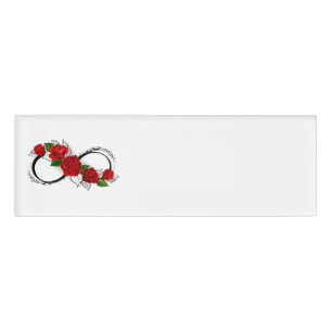 Infinity Symbol with Red Roses Name Tag