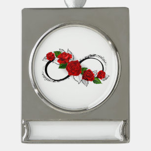 Infinity Symbol with Red Roses Silver Plated Banner Ornament