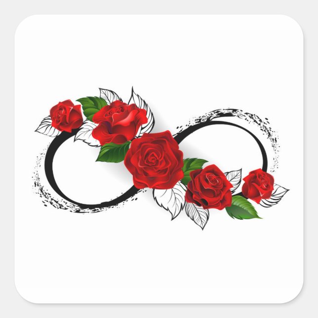 Infinity Symbol with Red Roses Square Sticker (Front)