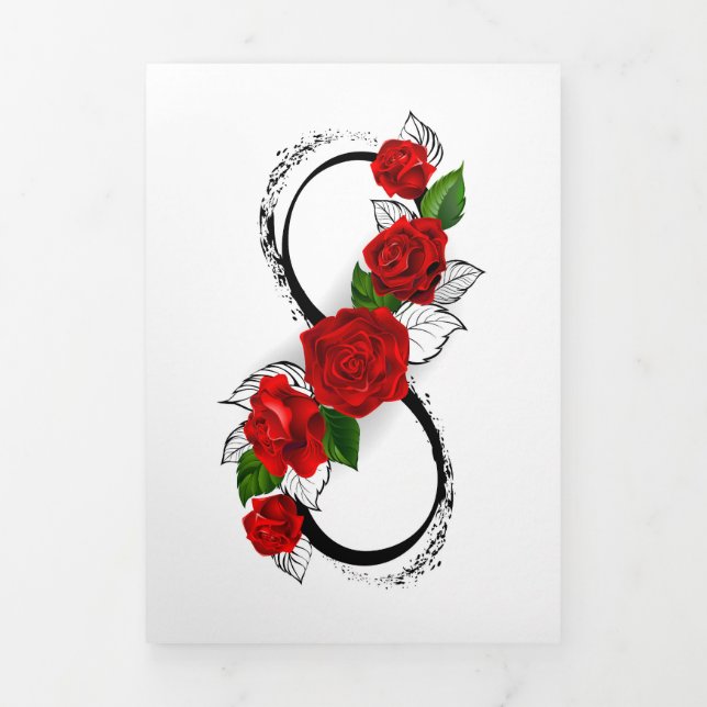 Infinity Symbol with Red Roses Tri-Fold Holiday Card (Cover)