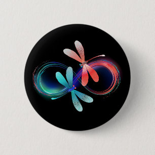 Infinity with glowing dragonflies 6 cm round badge
