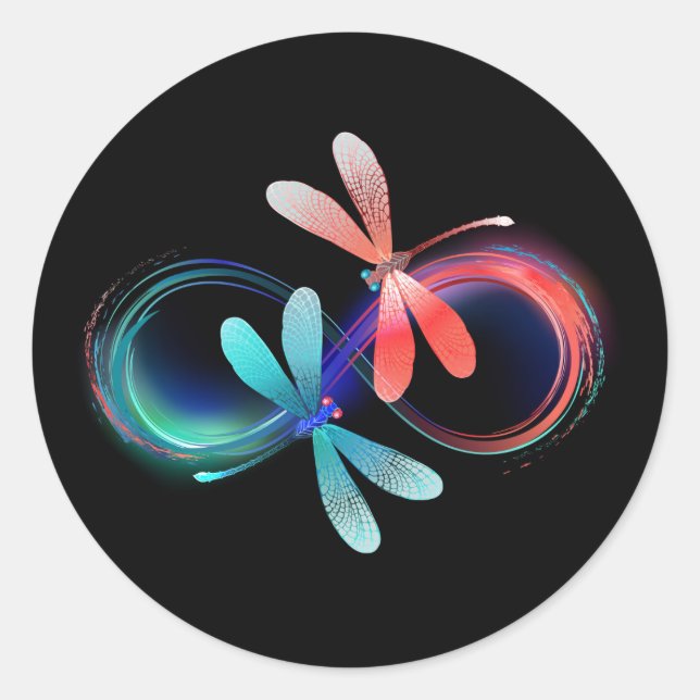 Infinity with glowing dragonflies classic round sticker (Front)