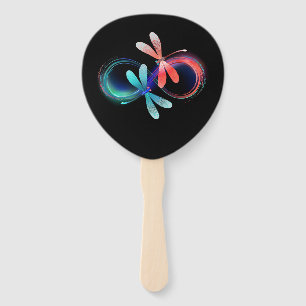 Infinity with glowing dragonflies hand fan