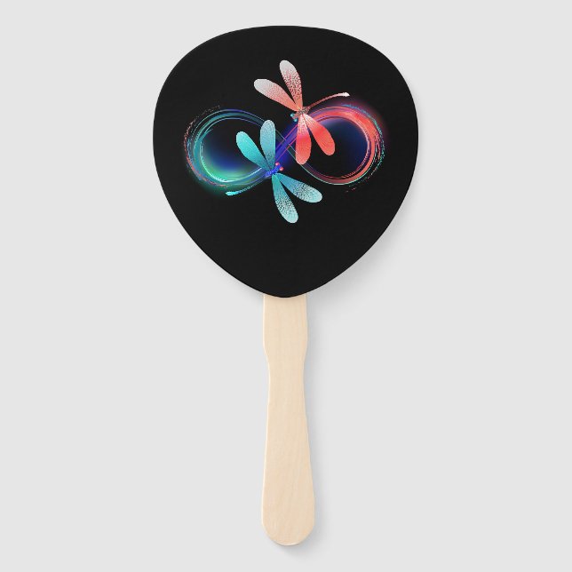 Infinity with glowing dragonflies hand fan (Front)