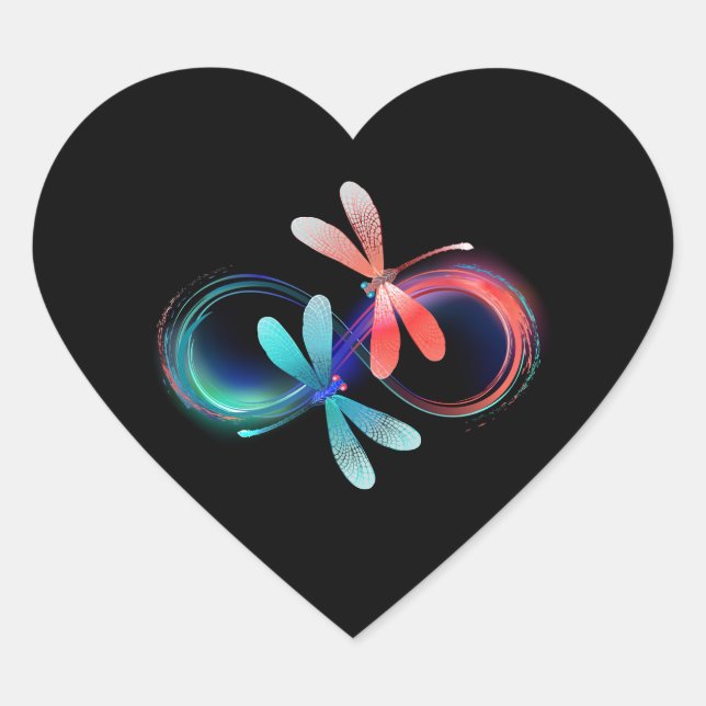 Infinity with glowing dragonflies heart sticker (Front)