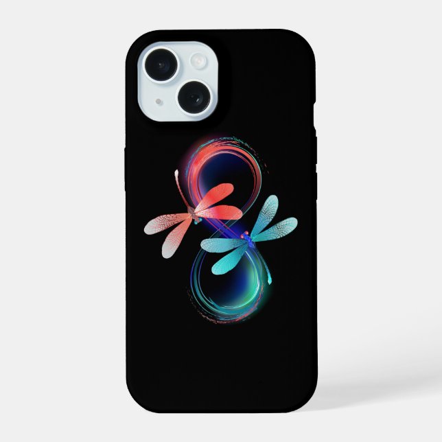 Infinity with glowing dragonflies iPhone 15 case (Back)