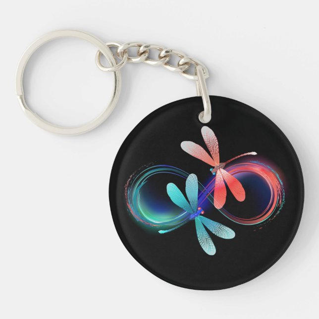 Infinity with glowing dragonflies key ring (Front)