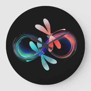 Infinity with glowing dragonflies large clock