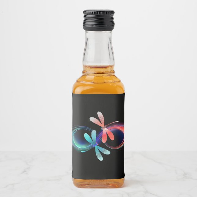 Infinity with glowing dragonflies liquor bottle label (Front)