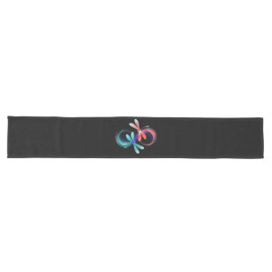 Infinity with glowing dragonflies long table runner