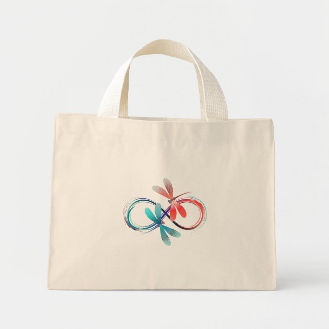Infinity with glowing dragonflies mini tote bag (Front)