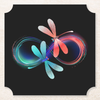 Infinity with glowing dragonflies paper coaster