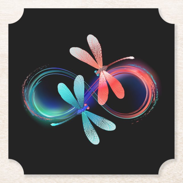 Infinity with glowing dragonflies paper coaster (Front)