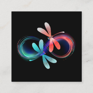 Infinity with glowing dragonflies square business card