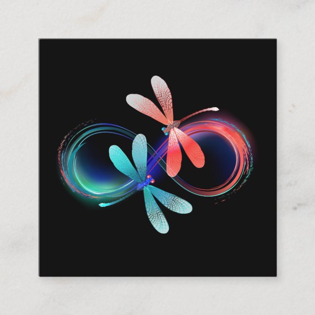 Infinity with glowing dragonflies square business card (Front)
