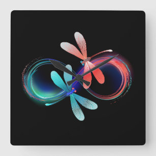 Infinity with glowing dragonflies square wall clock