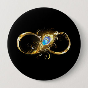 Infinity with Golden Peacock Feather 10 Cm Round Badge