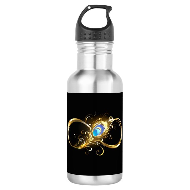 Infinity with Golden Peacock Feather 532 Ml Water Bottle (Front)