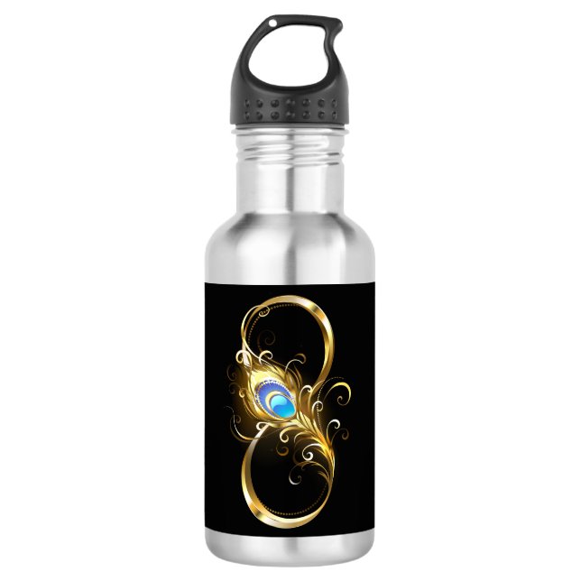 Infinity with Golden Peacock Feather 710 Ml Water Bottle (Front)