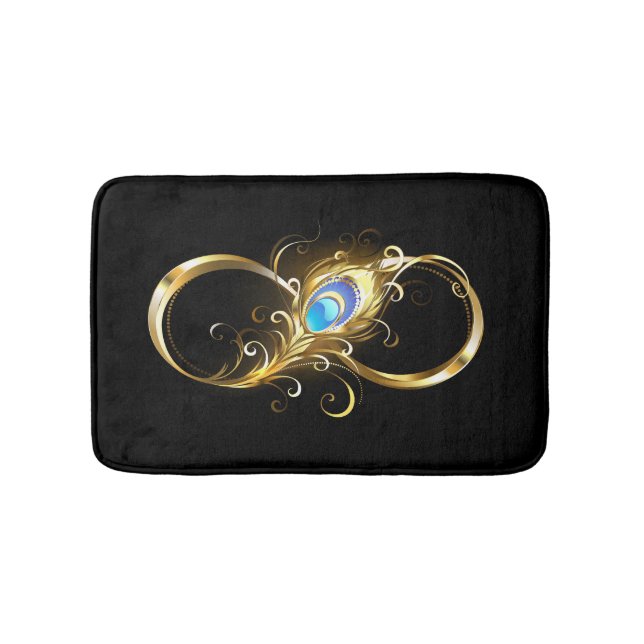 Infinity with Golden Peacock Feather Bath Mat (Front)