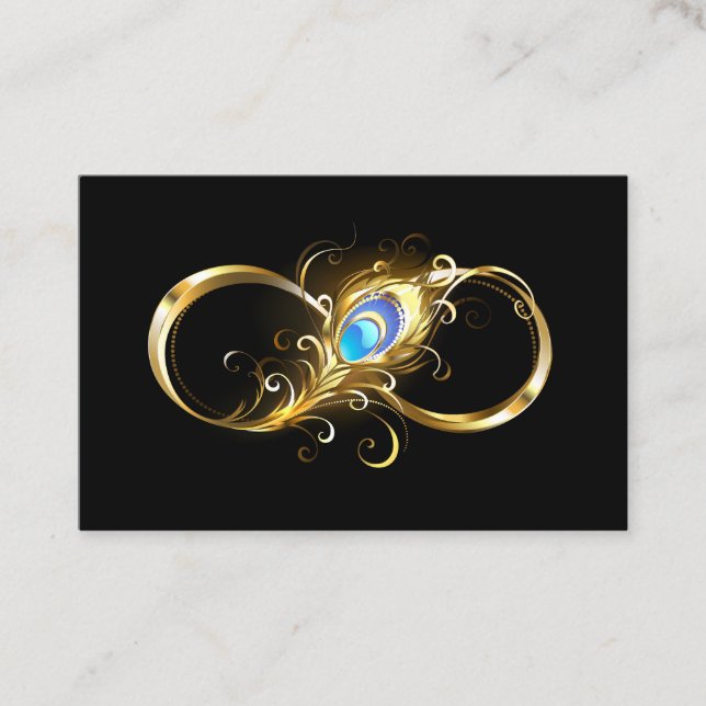 Infinity with Golden Peacock Feather Business Card (Front)