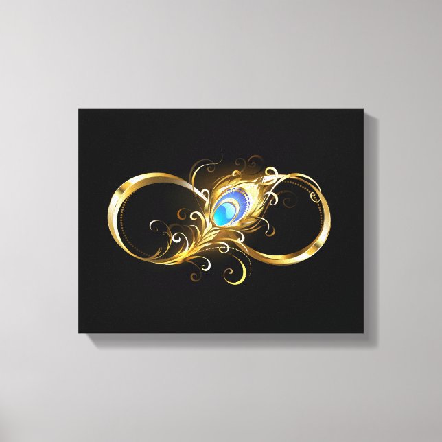 Infinity with Golden Peacock Feather Canvas Print (Front)