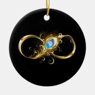 Infinity with Golden Peacock Feather Ceramic Tree Decoration