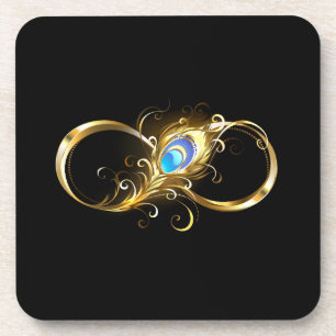Infinity with Golden Peacock Feather Coaster