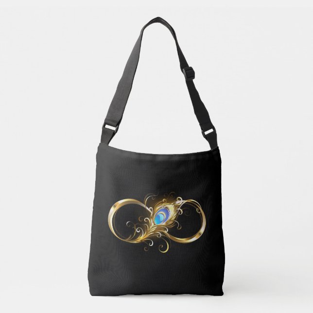 Infinity with Golden Peacock Feather Crossbody Bag (Front)