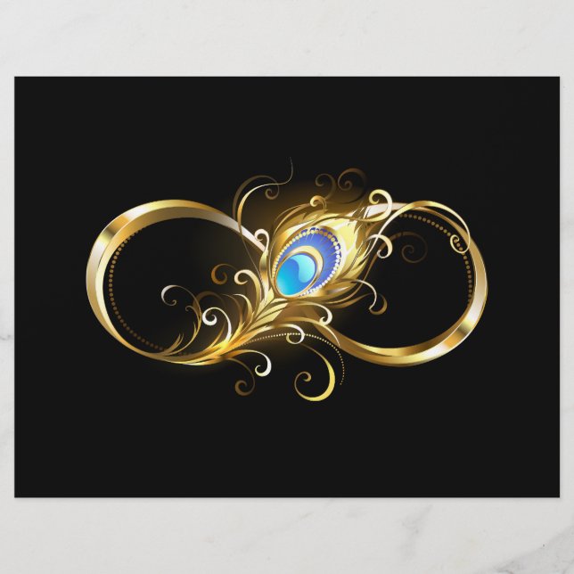 Infinity with Golden Peacock Feather Custom Letterhead (Front)