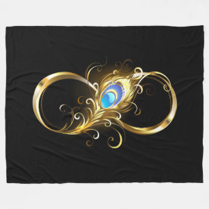 Infinity with Golden Peacock Feather Fleece Blanket