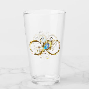 Infinity with Golden Peacock Feather Glass