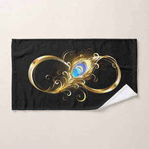 Infinity with Golden Peacock Feather Hand Towel