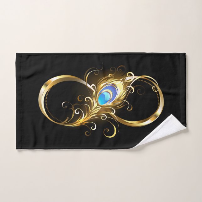 Infinity with Golden Peacock Feather Hand Towel (Hand Towel)
