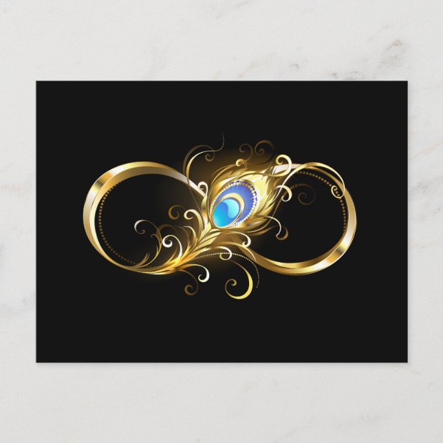 Infinity with Golden Peacock Feather Holiday Postcard (Front)