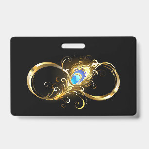 Infinity with Golden Peacock Feather ID Badge