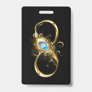 Infinity with Golden Peacock Feather ID Badge